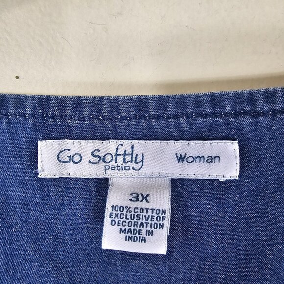 Go Softly Snap Front Patio Dress 3X Embroidered Daisy Cottagecore Prairie Kaftan - Picture 6 of 8